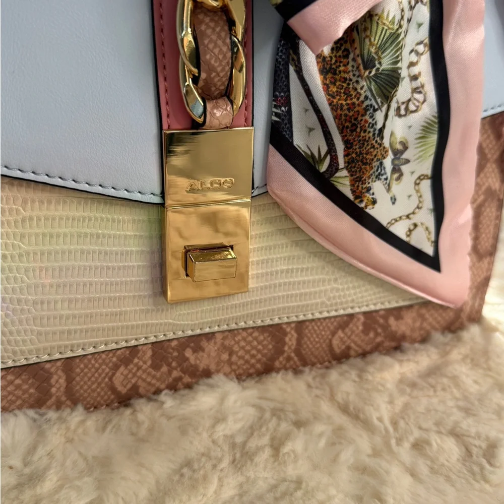 Aldo Caiilla Top Handle Satchel Snake Print + Chain Detail - Picture 7 of 16